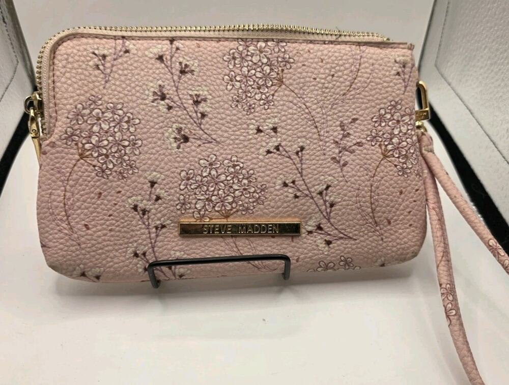 Steve Madden Pink Floral Crossbody Bag Wristlet Double Zip Wallet Purse